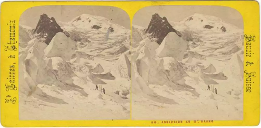 Studio Tairraz, Chamonix, L’ascension au Mont-Blanc, vue stéréoscopique 9 x 18, fonds Gabriel Loppé, © Annecy, Musée-Château